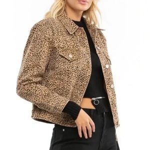 NWOT Brunette The Label Lindsay Leopard Print Denim Jacket